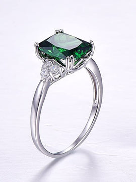 BONLAVIE Women's 5.3ct Emerald Cut Created Green Emerald 925 Sterling Silver Engagement Ring