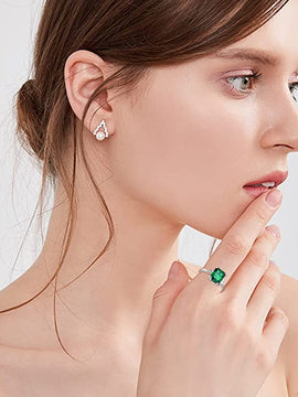 BONLAVIE Women's 5.3ct Emerald Cut Created Green Emerald 925 Sterling Silver Engagement Ring