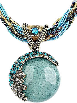 Lady Retro Vintage Bohemian Style Turquoise Rhinestone Pendant Collar Chain Necklace Fashion Jewelry