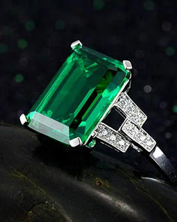 Women's 5ct Birthstone Solitaire Engagement Ring Emerald Cut Created Green Emerald 925 Sterling Silver Engagement
