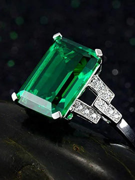 Women's 5ct Birthstone Solitaire Engagement Ring Emerald Cut Created Green Emerald 925 Sterling Silver Engagement